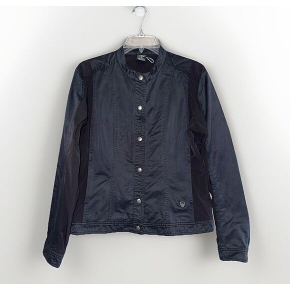 Kuhl Womens Luna Moto Jacket Canvas Dark Gray Black Snaps Stretch Panels Medium - Picture 1 of 15